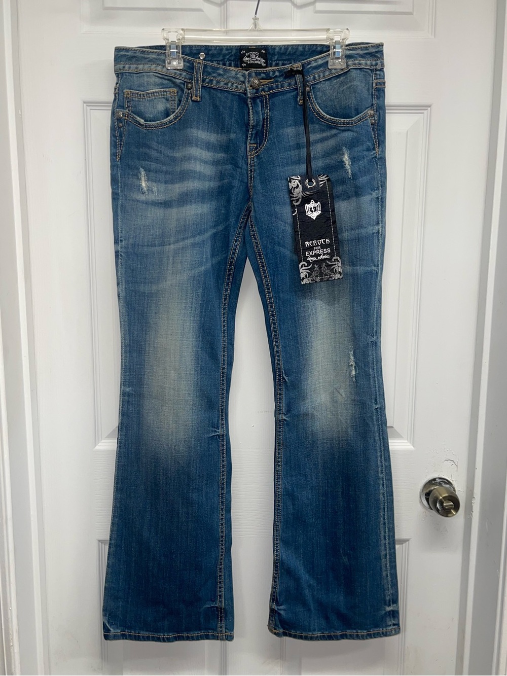 NWT ReRock for Express Bootcut Jeans Medium Wash Distressed Size 12R